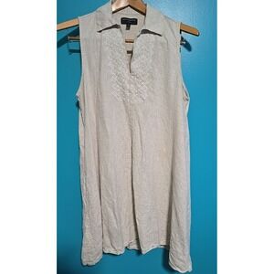 Banana Republic Sleeveless Linen Tunic Dress Large Beige Embroidered Resort Mini